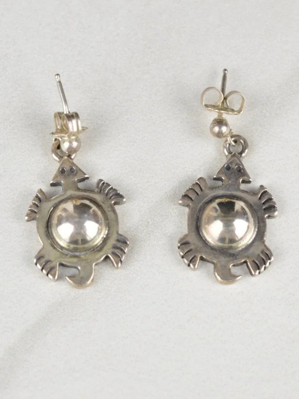 Vintage Navajo Signed Sterling Silver Turtle Dangle Earrings 5.9g Southwestern